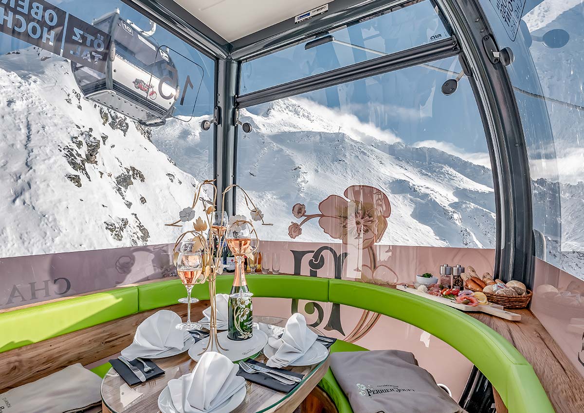 Perrier-Jouët-Genussgondel Relais Chateaux 5 Sterne superior TOP Hotel Hochgurgl Oetztal Tirol